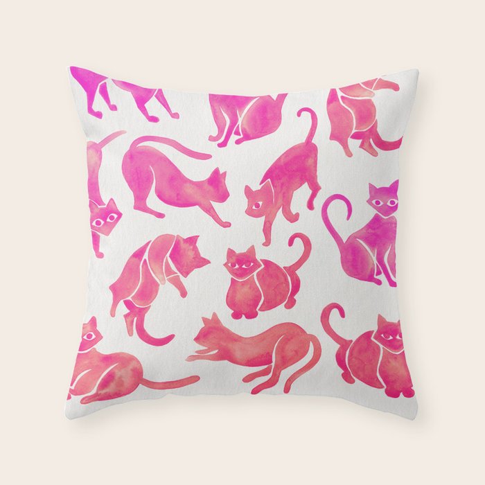 Cat Positions - Pink OmbrÃ© Palette Throw Pillow Gallery Image 6