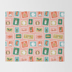 Vintage christmas postage stamp sticker pattern Throw Blanket Gallery Image 2