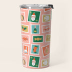 Vintage christmas postage stamp sticker pattern Travel Mug Gallery Image 2