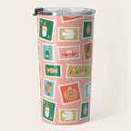Vintage christmas postage stamp sticker pattern Travel Mug Gallery Image 3