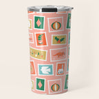 Vintage christmas postage stamp sticker pattern Travel Mug Gallery Image 1