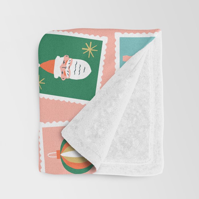 Vintage christmas postage stamp sticker pattern Throw Blanket Gallery Image 3