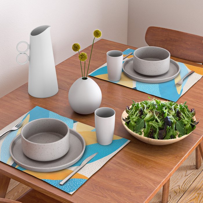 Colorful Blue and Yellow Abstract Botanical Placemat Gallery Image 2