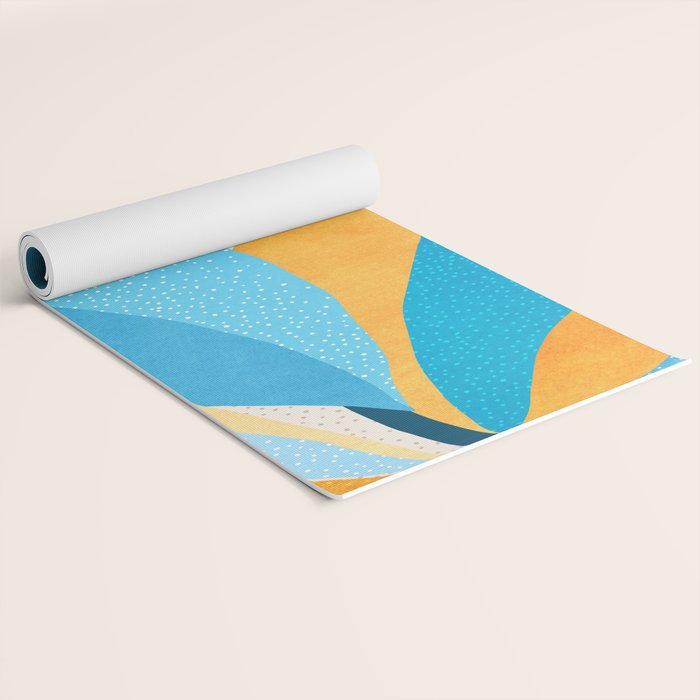 Colorful Blue and Yellow Abstract Botanical Yoga Mat Gallery Image 2
