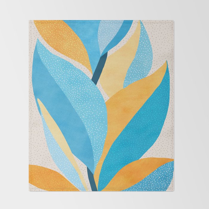 Colorful Blue and Yellow Abstract Botanical Throw Blanket Gallery Image 2