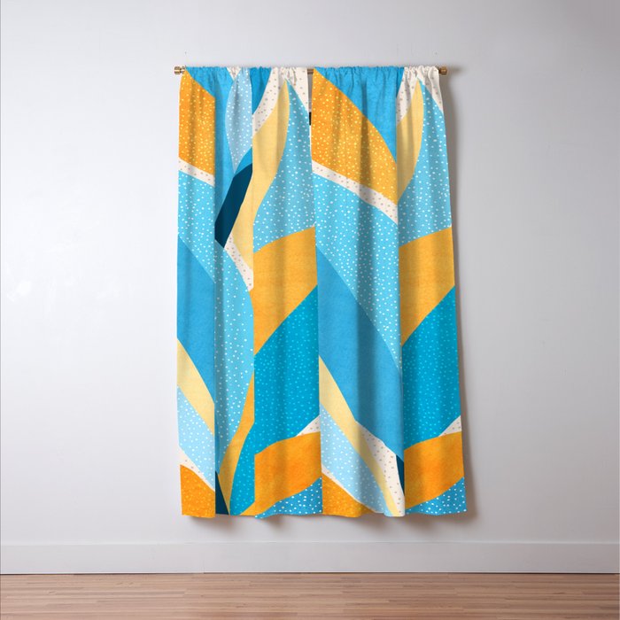 Colorful Blue and Yellow Abstract Botanical Window Curtain Gallery Image 3