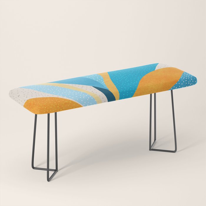 Colorful Blue and Yellow Abstract Botanical Bench Gallery Image 1