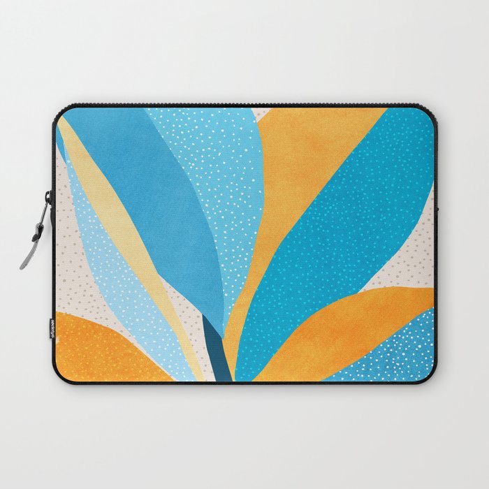 Colorful Blue and Yellow Abstract Botanical Laptop Sleeve Gallery Image 1
