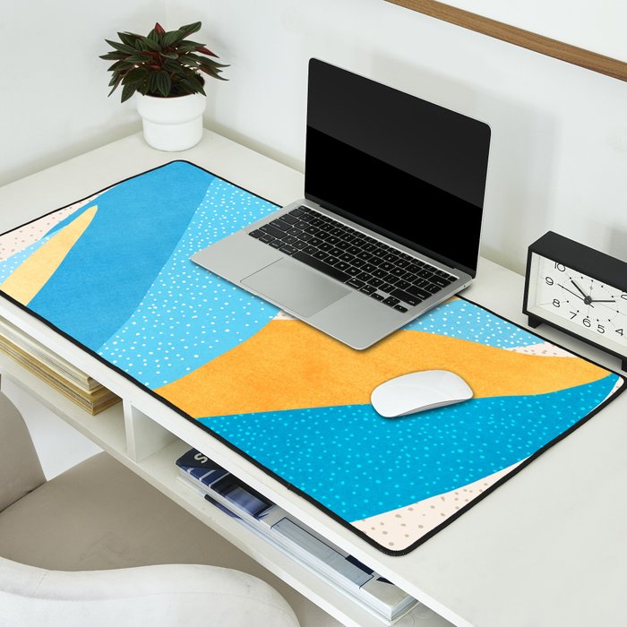 Colorful Blue and Yellow Abstract Botanical Desk Mat Gallery Image 2