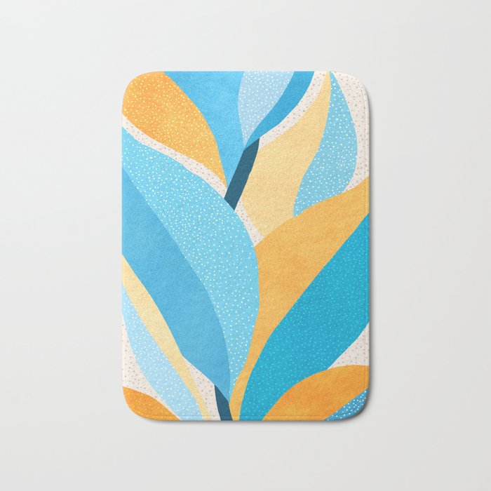 Colorful Blue and Yellow Abstract Botanical Bath Mat Gallery Image 1