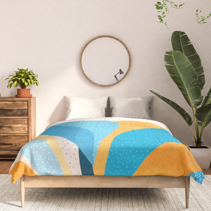 Colorful Blue and Yellow Abstract Botanical Comforter Gallery Image 3