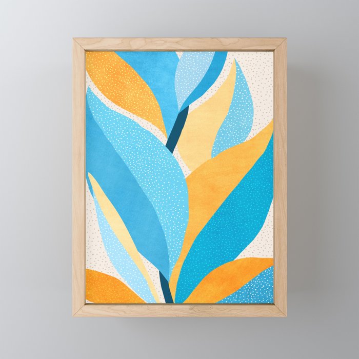 Colorful Blue and Yellow Abstract Botanical Mini Art Print Gallery Image 1