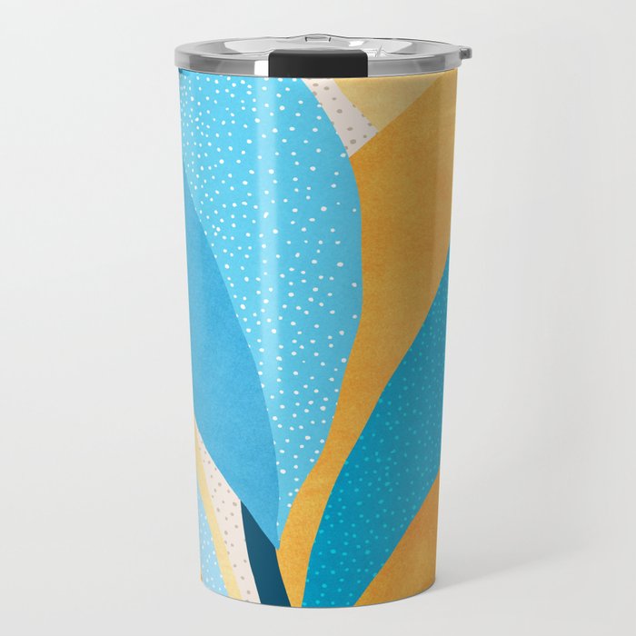 Colorful Blue and Yellow Abstract Botanical Travel Mug Gallery Image 1