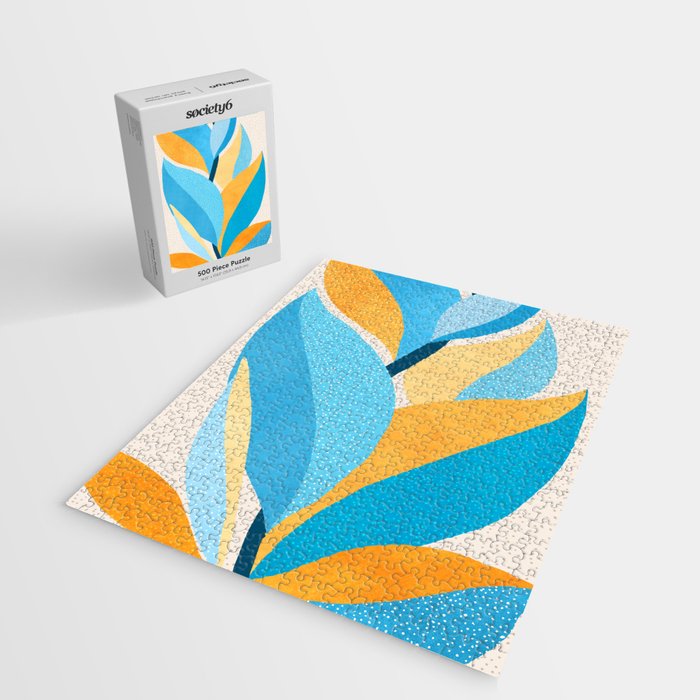 Colorful Blue and Yellow Abstract Botanical Jigsaw Puzzle Gallery Image 2