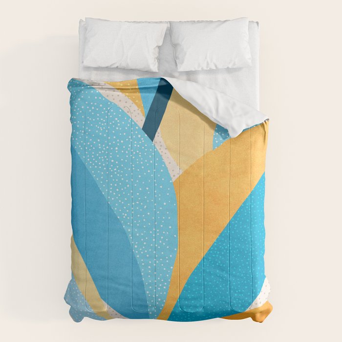 Colorful Blue and Yellow Abstract Botanical Comforter Gallery Image 6