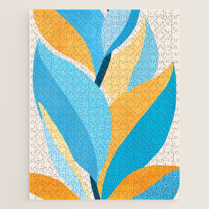 Colorful Blue and Yellow Abstract Botanical Jigsaw Puzzle Gallery Image 1