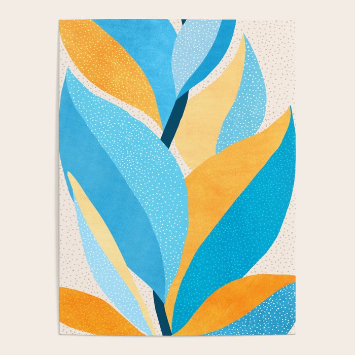 Colorful Blue and Yellow Abstract Botanical Poster Gallery Image 1