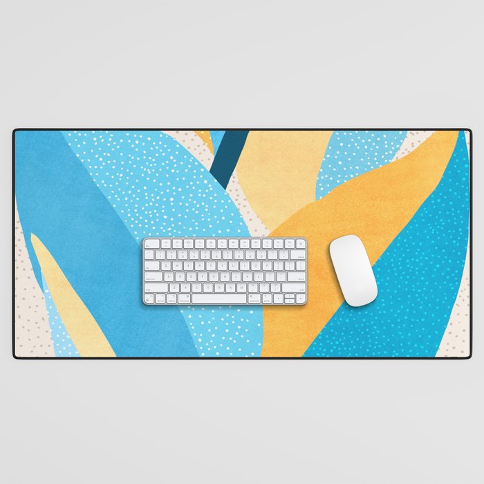 Colorful Blue and Yellow Abstract Botanical Desk Mat Gallery Image 1