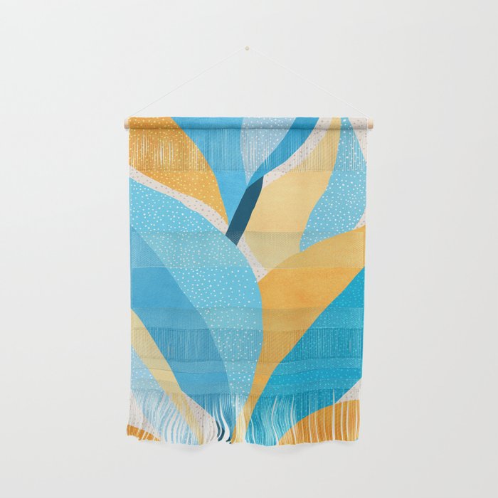 Colorful Blue and Yellow Abstract Botanical Wall Hanging Gallery Image 1
