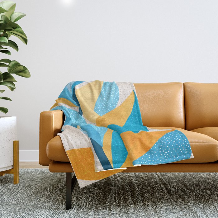 Colorful Blue and Yellow Abstract Botanical Throw Blanket Gallery Image 1