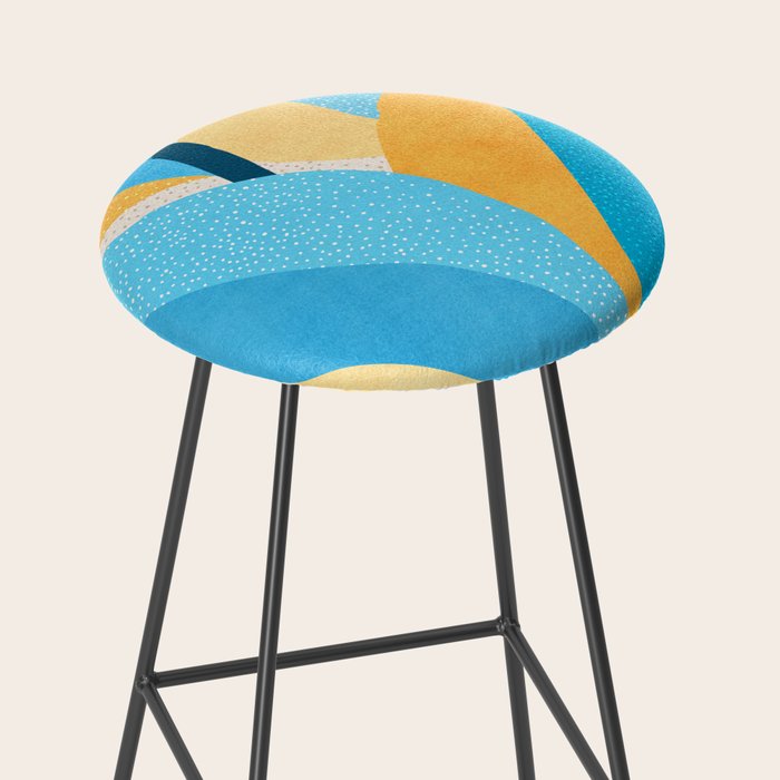 Colorful Blue and Yellow Abstract Botanical Stool Gallery Image 2