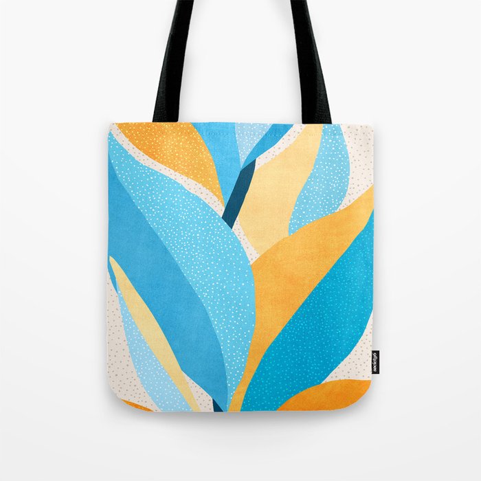 Colorful Blue and Yellow Abstract Botanical Tote Bag Gallery Image 1