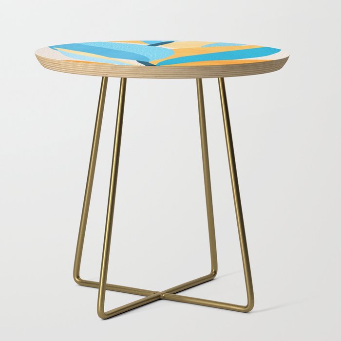 Colorful Blue and Yellow Abstract Botanical Side Table Gallery Image 1