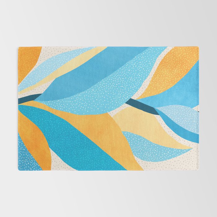 Colorful Blue and Yellow Abstract Botanical Rug Gallery Image 2