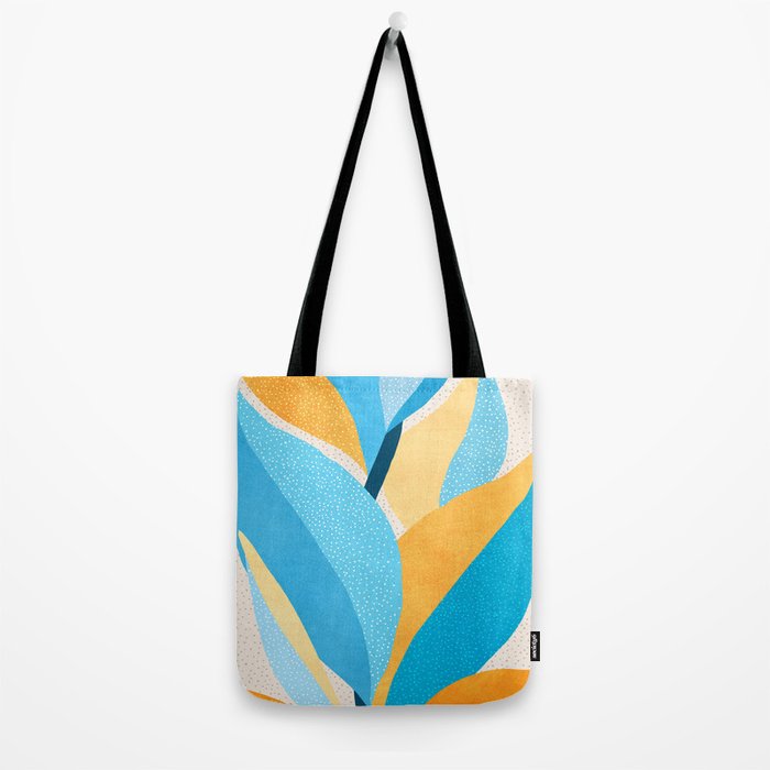 Colorful Blue and Yellow Abstract Botanical Tote Bag Gallery Image 2