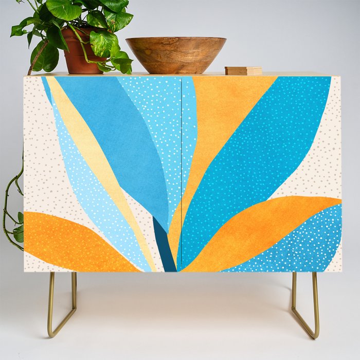 Colorful Blue and Yellow Abstract Botanical Credenza Gallery Image 1