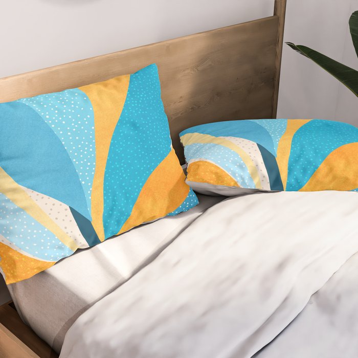 Colorful Blue and Yellow Abstract Botanical Pillow Sham Gallery Image 2