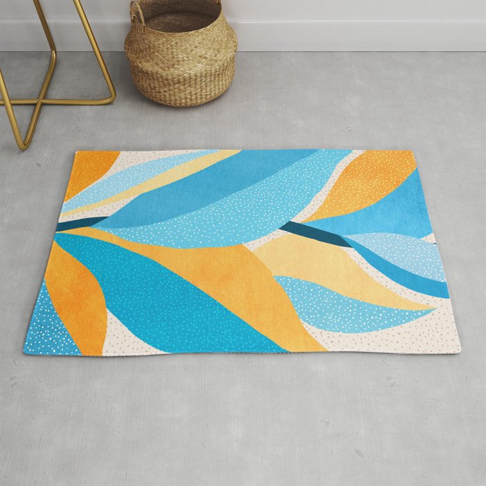 Colorful Blue and Yellow Abstract Botanical Rug Gallery Image 1