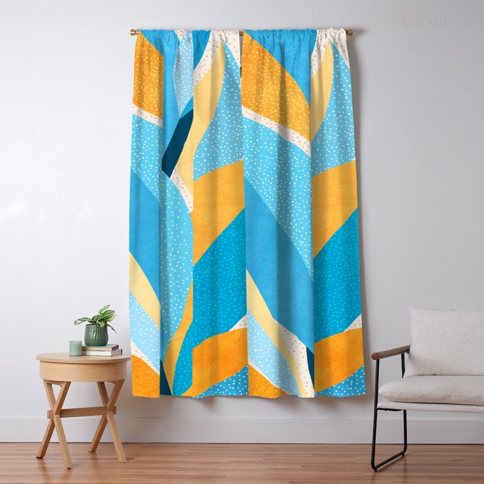 Colorful Blue and Yellow Abstract Botanical Window Curtain Gallery Image 1