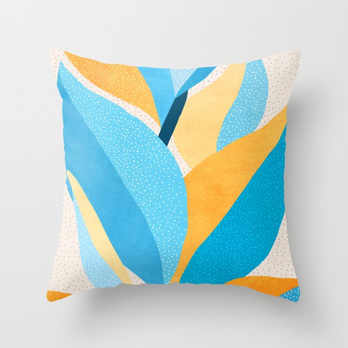Colorful Blue and Yellow Abstract Botanical Throw Pillow Gallery Image 6