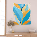 Colorful Blue and Yellow Abstract Botanical Wall Tapestry Gallery Image 2