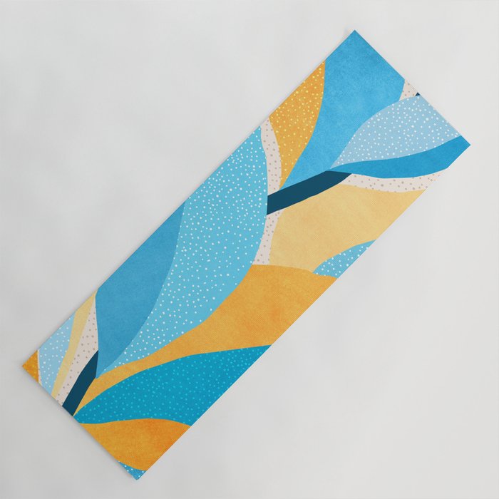 Colorful Blue and Yellow Abstract Botanical Yoga Mat Gallery Image 1