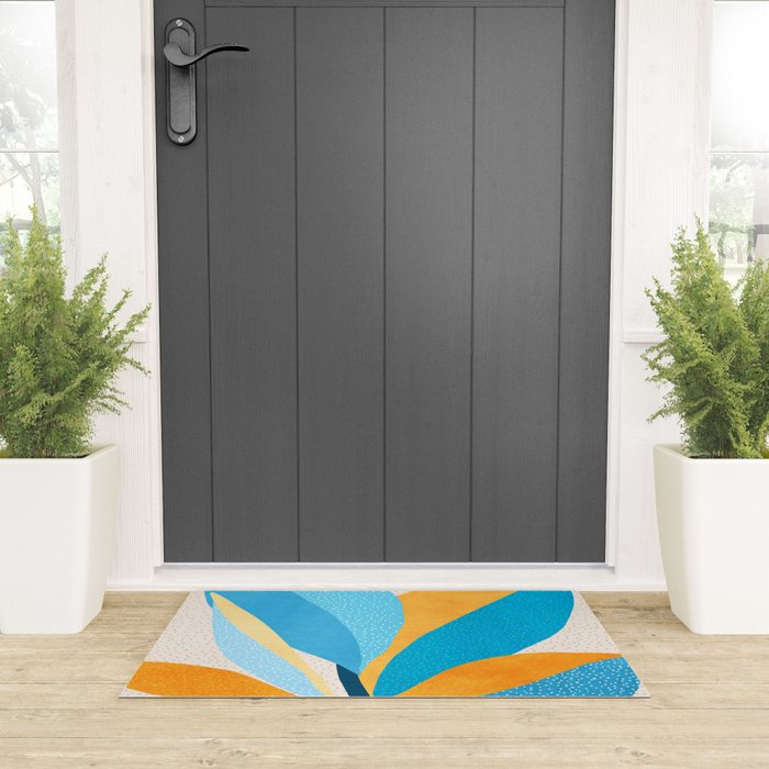 Colorful Blue and Yellow Abstract Botanical Welcome Mat Gallery Image 3