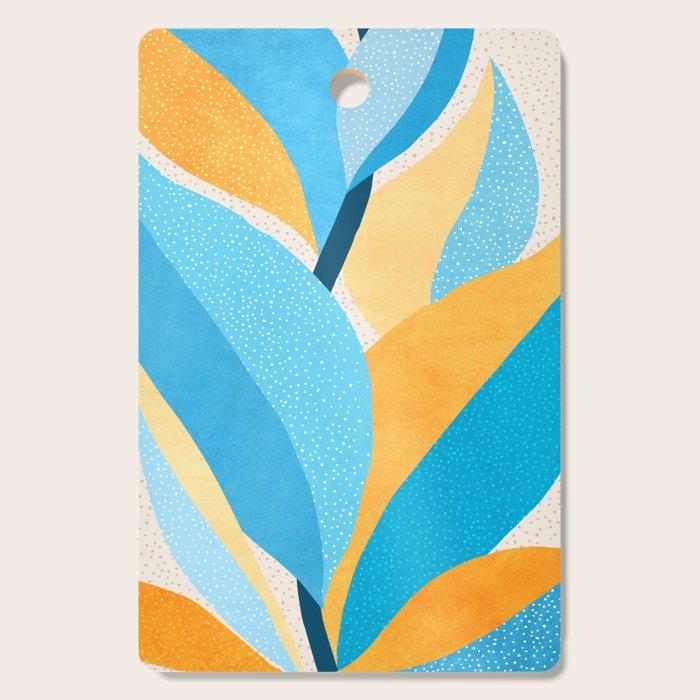 Colorful Blue and Yellow Abstract Botanical Cutting Board Gallery Image 1