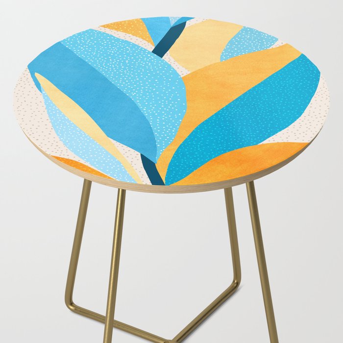 Colorful Blue and Yellow Abstract Botanical Side Table Gallery Image 2
