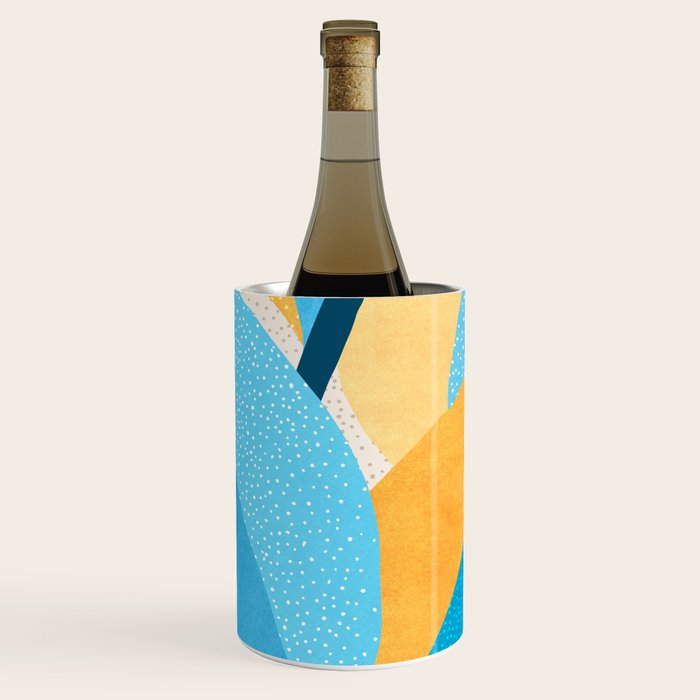 Colorful Blue and Yellow Abstract Botanical Wine Chiller Gallery Image 1