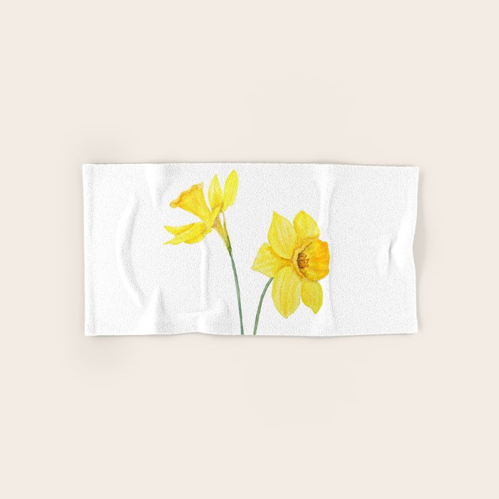 two botanical yellow daffodils watercolor Bath Towel Gallery Image 1