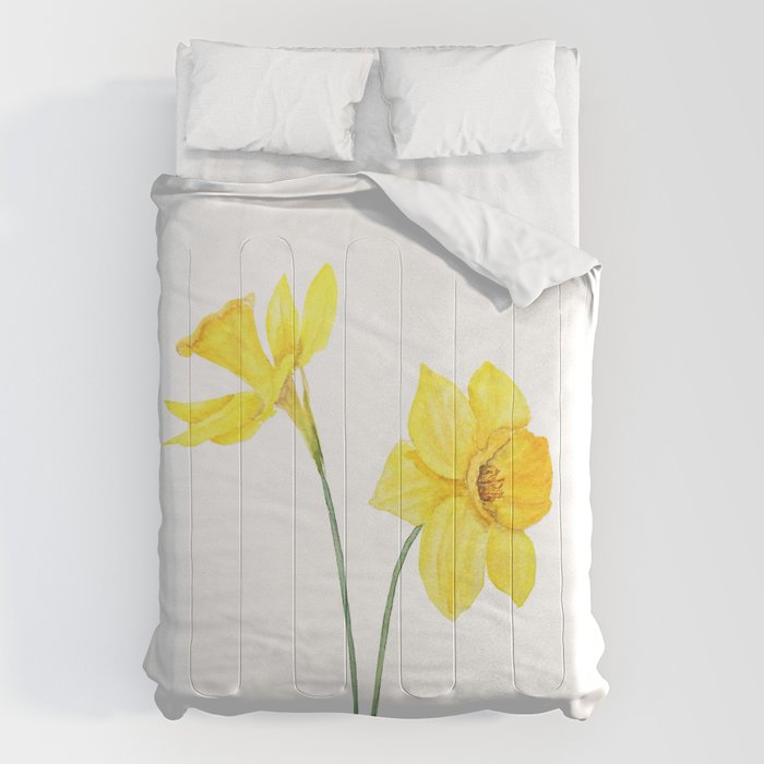 two botanical yellow daffodils watercolor Comforter Gallery Image 6