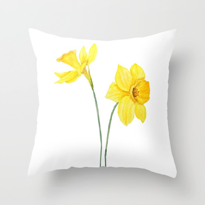 two botanical yellow daffodils watercolor Throw Pillow Gallery Image 6