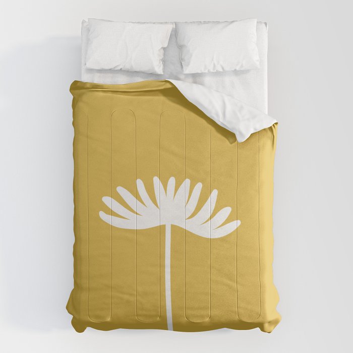 Tall Flower Minimalist Floral in White and Light Mustard Comforter Gallery Image 1