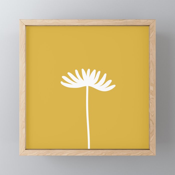 Tall Flower Minimalist Floral in White and Light Mustard Mini Art Print Gallery Image 1