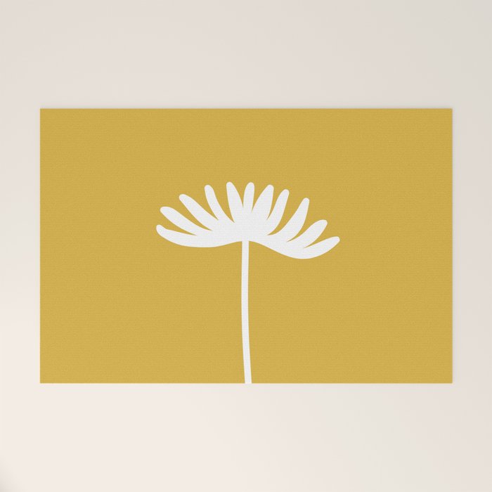 Tall Flower Minimalist Floral in White and Light Mustard Welcome Mat Gallery Image 1