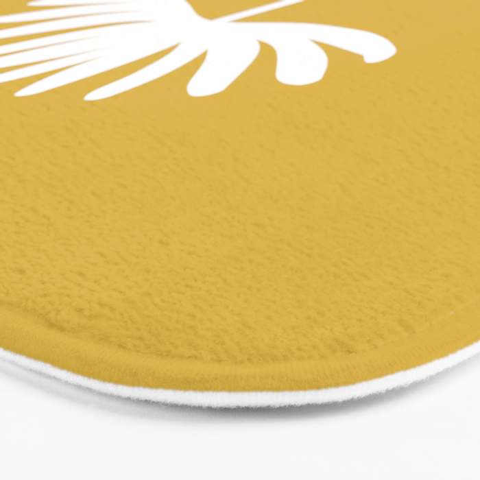 Tall Flower Minimalist Floral in White and Light Mustard Bath Mat Gallery Image 3