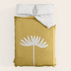 Tall Flower Minimalist Floral in White and Light Mustard Duvet Cover Gallery Image 6