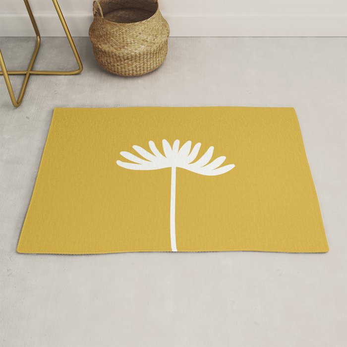 Tall Flower Minimalist Floral in White and Light Mustard Rug Gallery Image 1