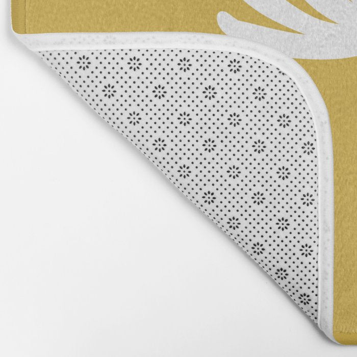 Tall Flower Minimalist Floral in White and Light Mustard Bath Mat Gallery Image 2
